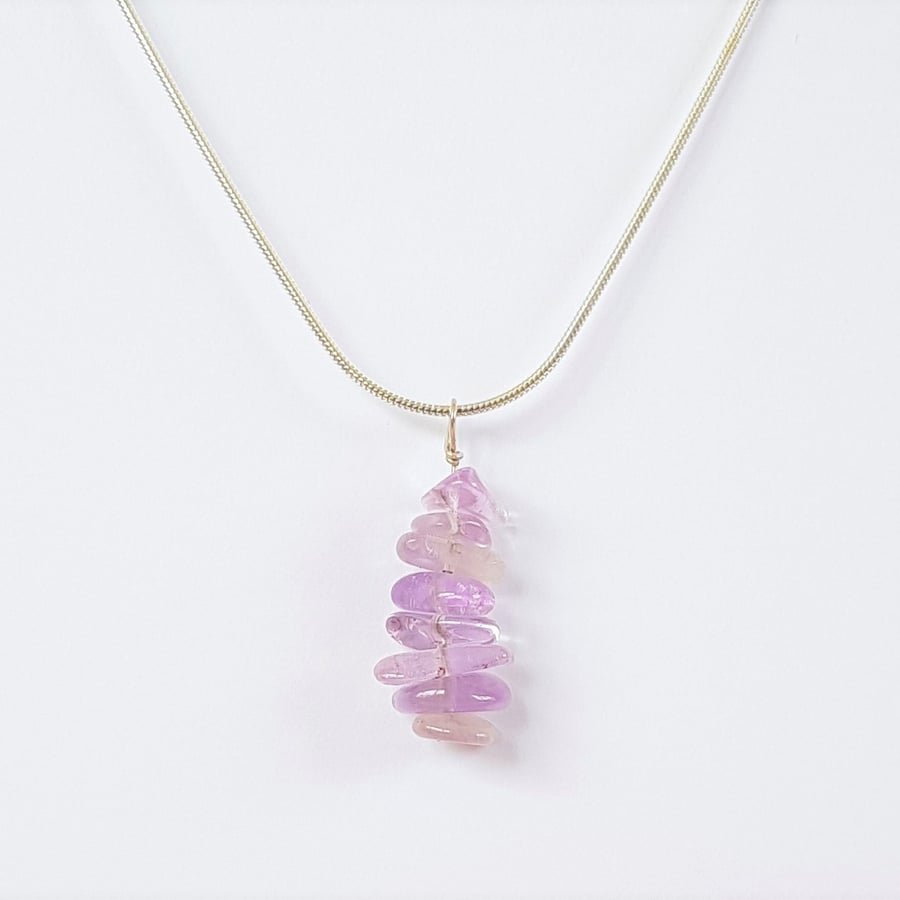 Lavender Amethyst Drop Pendant Necklace - Smooth Chipped