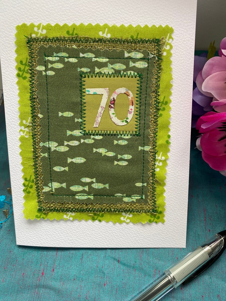 70th birthday, fish, blank greeting card free postage 