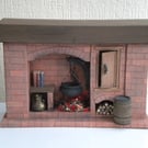 1:12th Dolls House Red Brick Fireplace Tudor Medieval Colonial Walk In Style