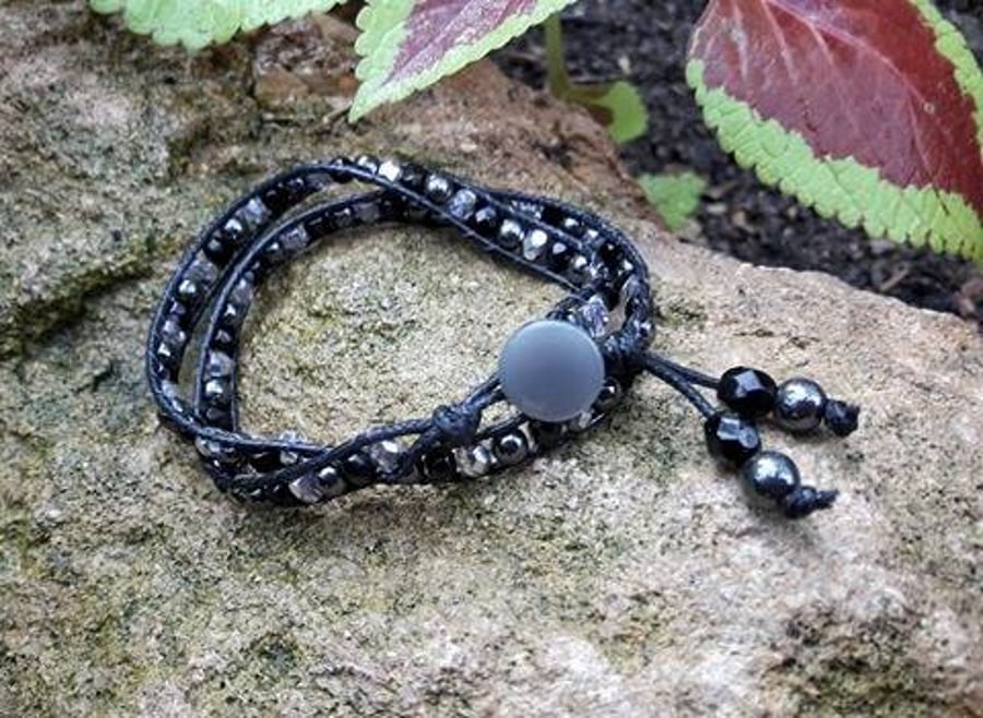 REDUCED. Wrap around Beaded Bracelet with Hematite Gemstone