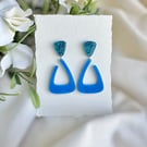Blue Acrylic Trapezoid Hoop Earrings - Teal Glitter Stud Dangles