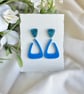 Blue Acrylic Trapezoid Hoop Earrings - Teal Glitter Stud Dangles