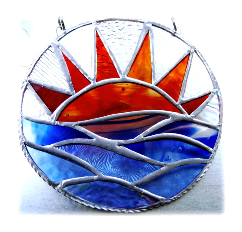 Sunset Sea Stained Glass Suncatcher Handmade 001