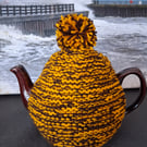 Brown And Yellow Hand Knitted Tea Cosy (A153)
