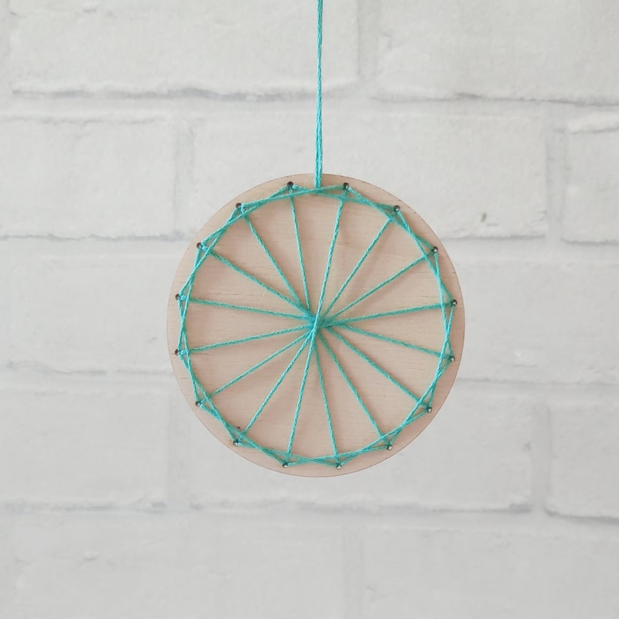 Embroidered Wooden Hanging Decoration, String Art, Spring Decor, Dream Wheel