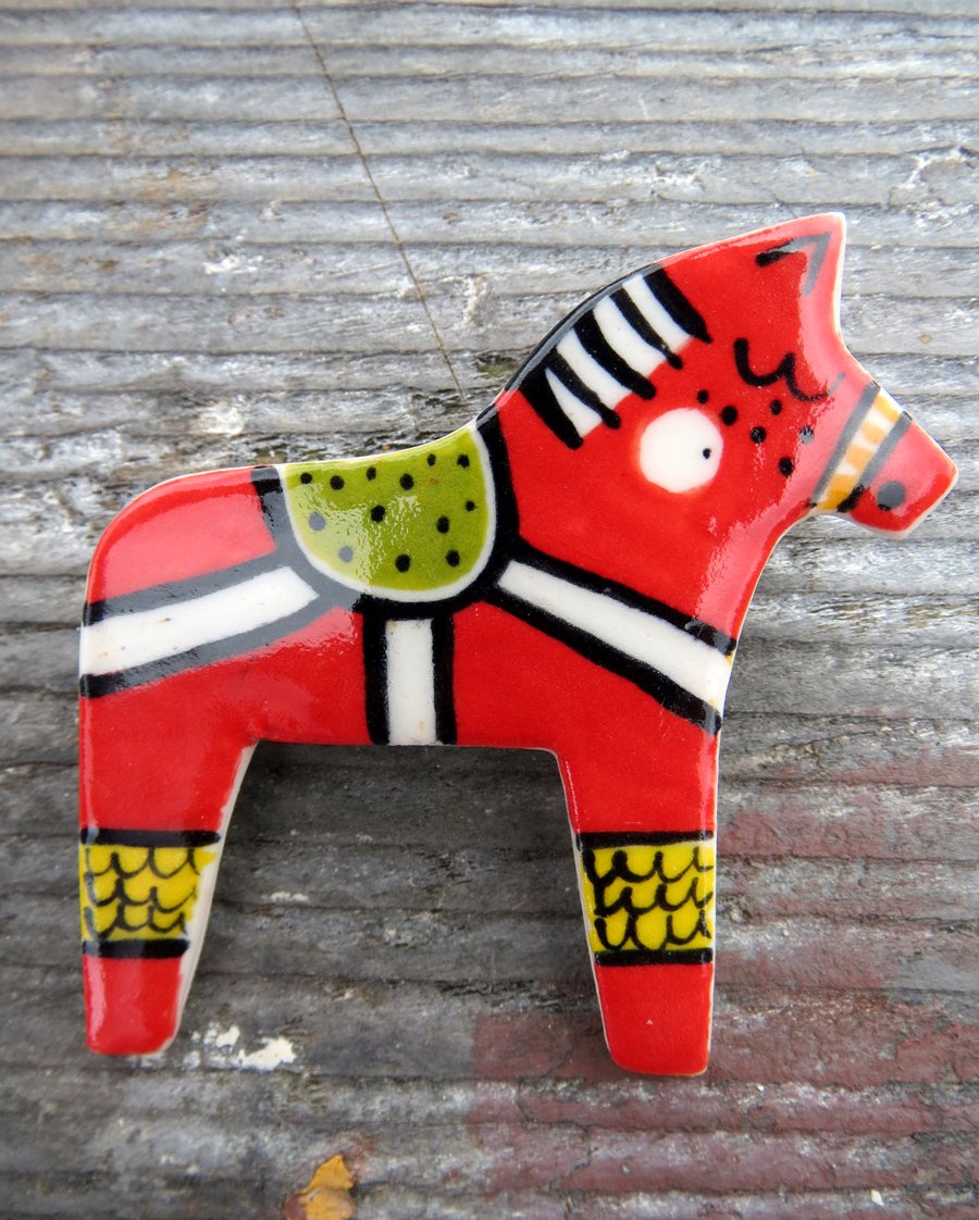 Dala Horse Porcelain Brooch