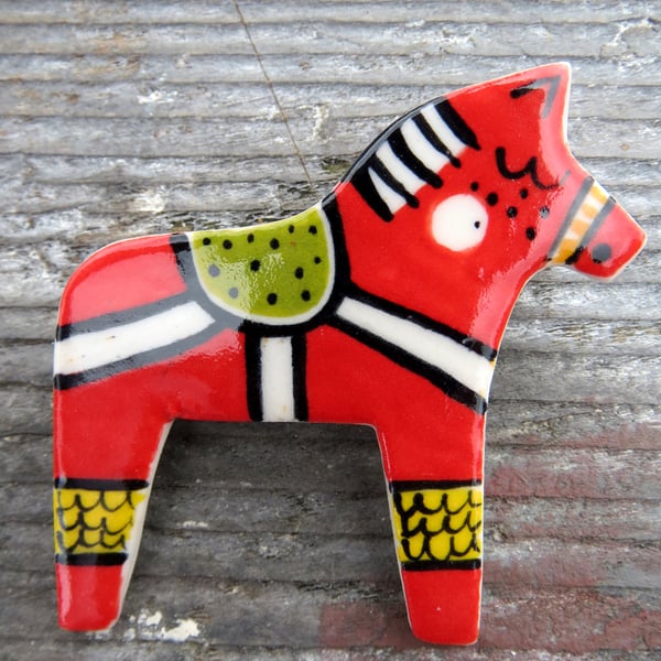 Dala Horse Porcelain Brooch