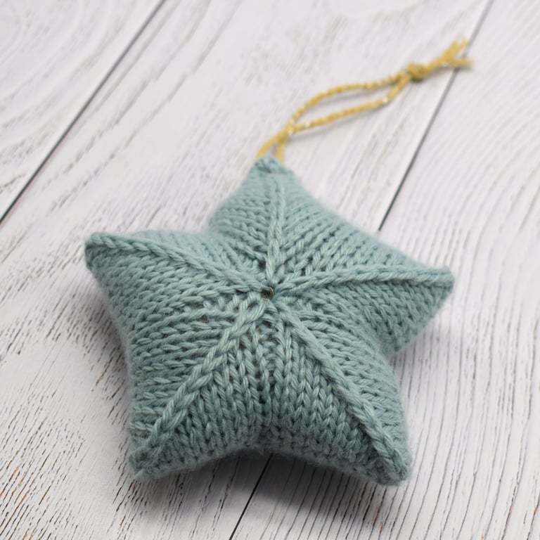 Hand knitted star - Christmas Decorations - Blue