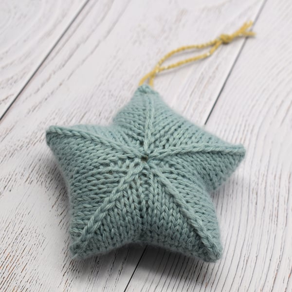 Hand knitted star - Christmas Decorations - Blue