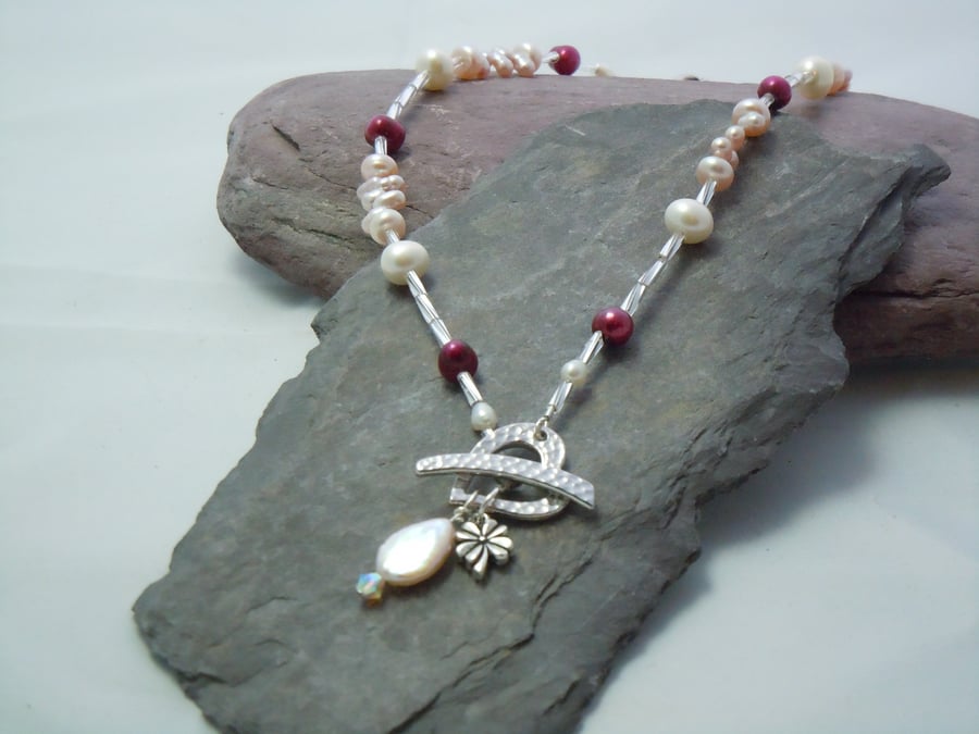  Freshwater pearl, mother of pearl, swarovski bead & charm necklace