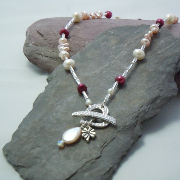  Freshwater pearl, mother of pearl, swarovski bead & charm necklace