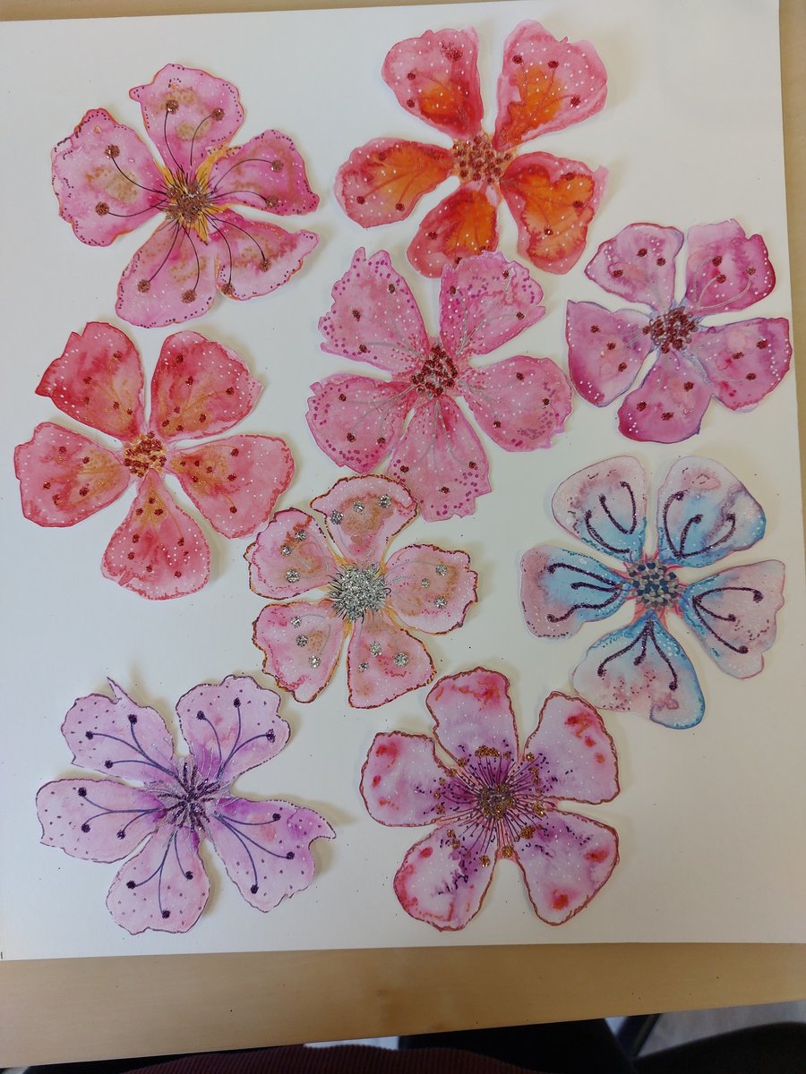 9 Hand Painted Flowers Card Making Junk Journaling Scrapbooking Collage