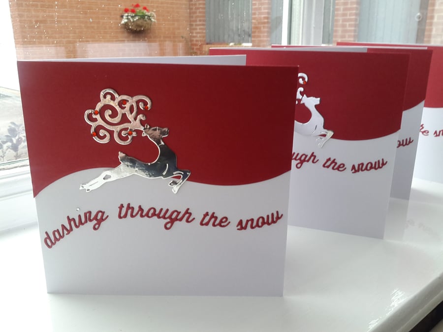 Pack of 4 dashing reindeer Christmas cards