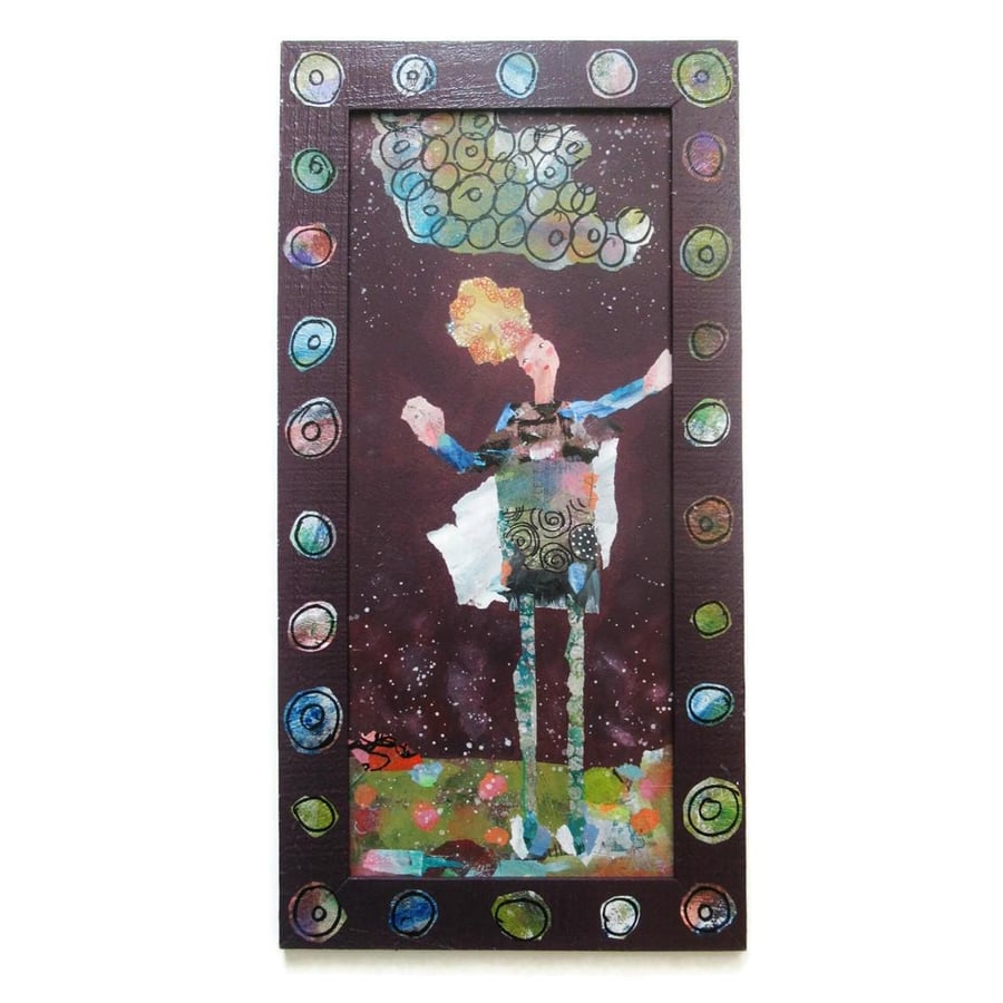 Abstract Figure Painting Framed Outsider Art Brut Purple Naive Artwork