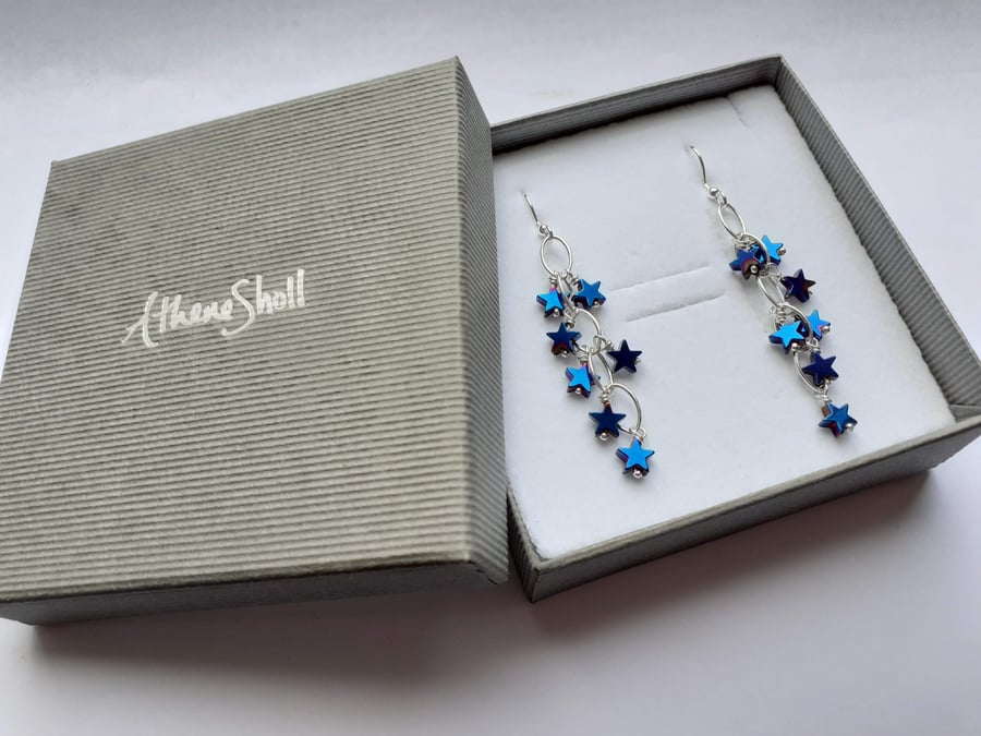 Blue Star Earrings with Sterling Silver Hooks