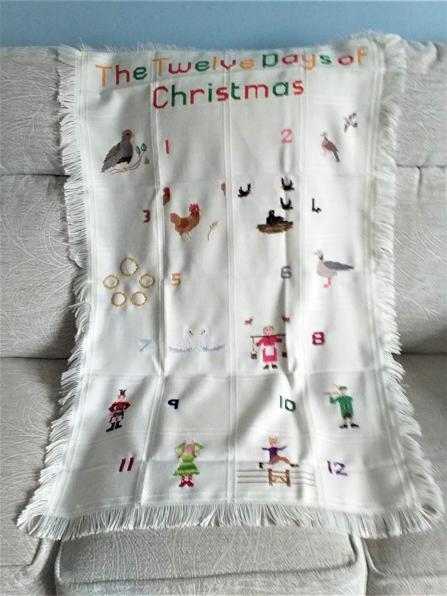 Shawl, 'The Twelve Days of Christmas', hand embroidered