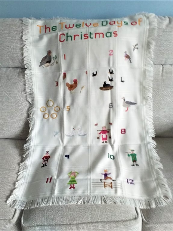 Shawl, 'The Twelve Days of Christmas', hand embroidered