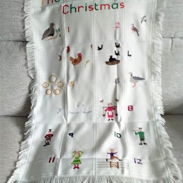 Shawl, 'The Twelve Days of Christmas', hand embroidered