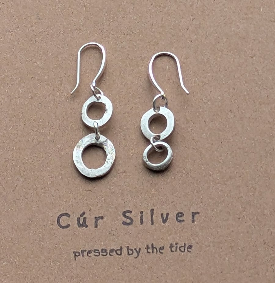 Fine Silver Organic Textured Interlocking Wonky Circle Dangle Earrings