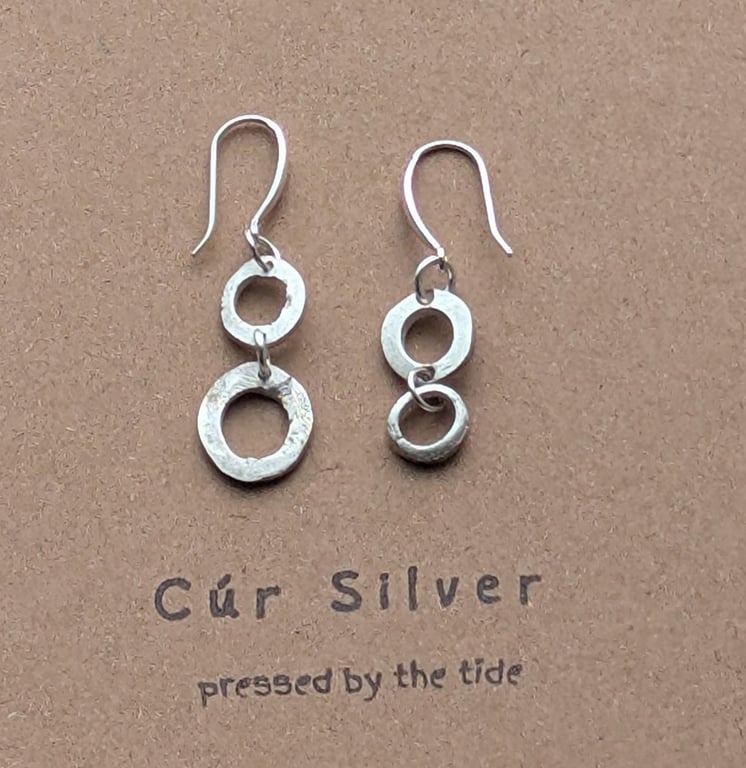 Fine Silver Organic Textured Interlocking Wonky Circle Dangle Earrings