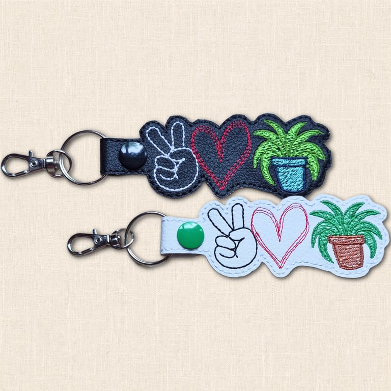 Plant Keyring - Peace Love Plant Faux Leather Bag Charm