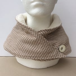  Neck warmer, snood, cowl, scarf, beige and cream dogtooth check