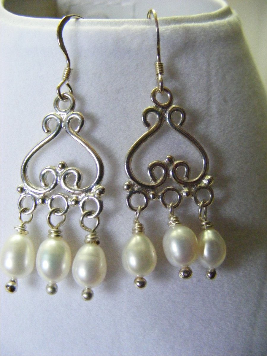 White Freshwater Pearl Drops and Sterling silver Earrings