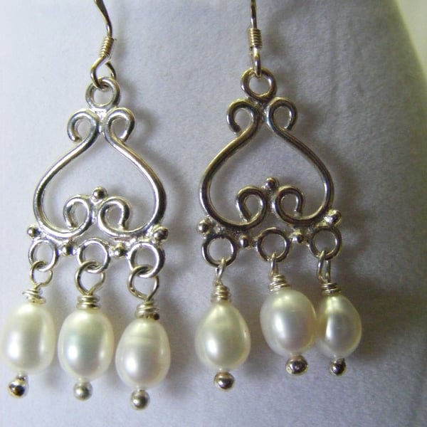 White Freshwater Pearl Drops and Sterling silver Earrings