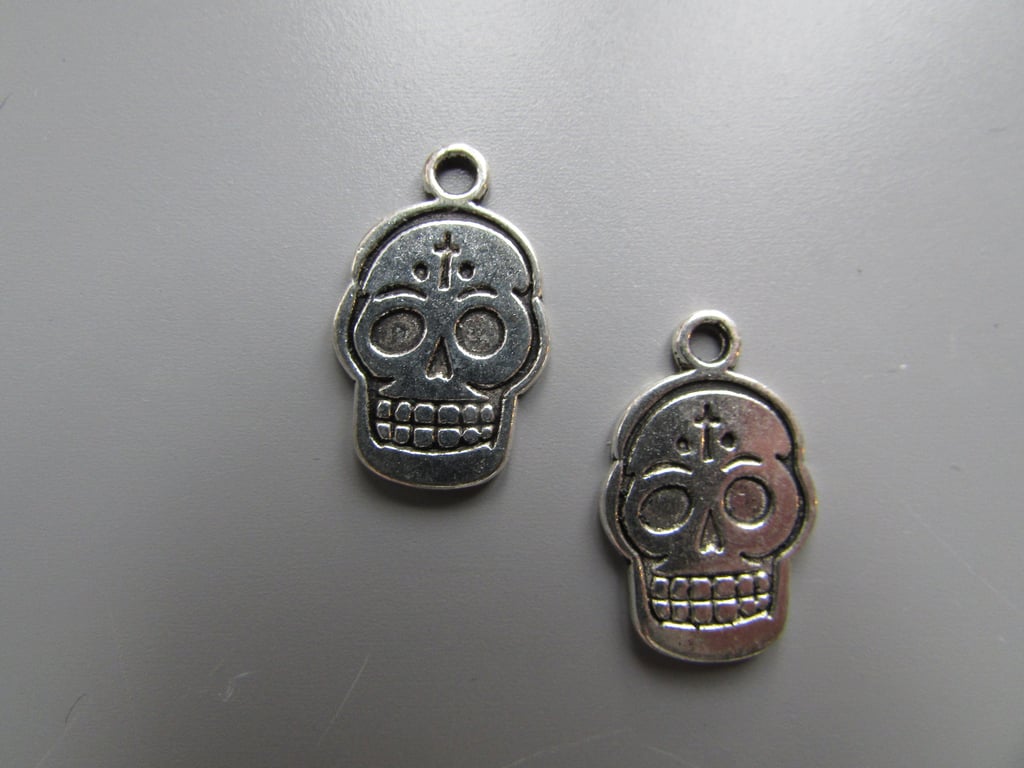 Silver Sugar Skull Tibetan Jewellery Charm x 2