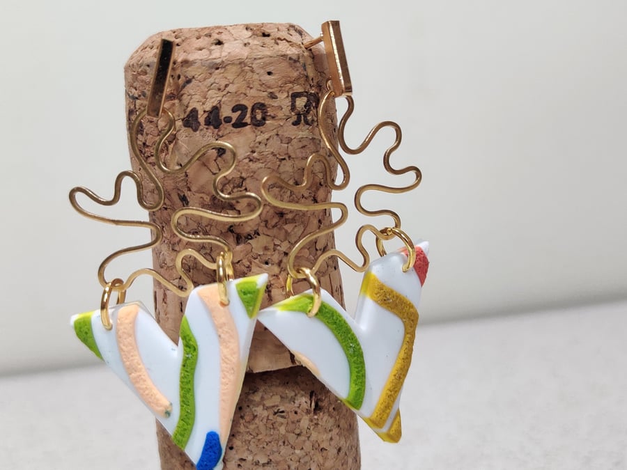 Squiggles gold triangle dangle earrings