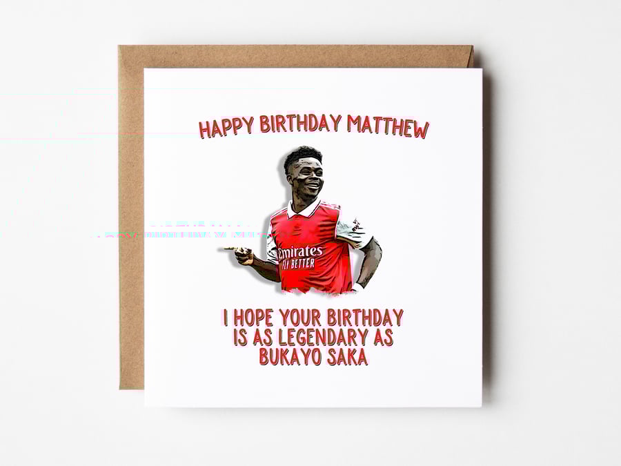 Bukayo Saka Birthday Card, Personalised Arsenal Birthday Card, Card For Dad