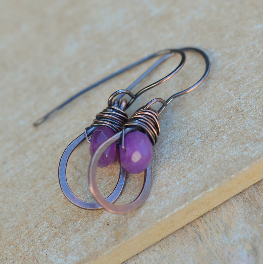 Handmade Copper Earrings with Amethyst Beads