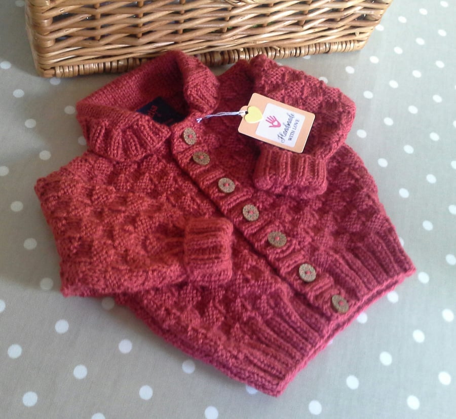 Baby Boy's Hand Knitted Textured Cardigan  size  9-18 months size