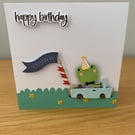 Handmade Birthday Card  Frog Off to a Party