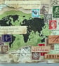 World map and stamps Father's Day or birthday card