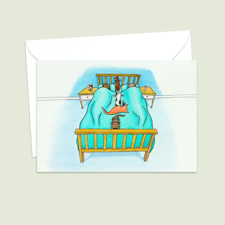 Cats and Kittens Greeting Card: Hand Drawn Illustration for a Cat Lover (111)