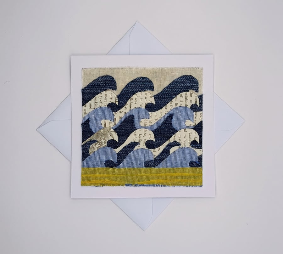 Fabric and Paper Waves Greetings Card - Birthday Card - Blank Card - Notelet