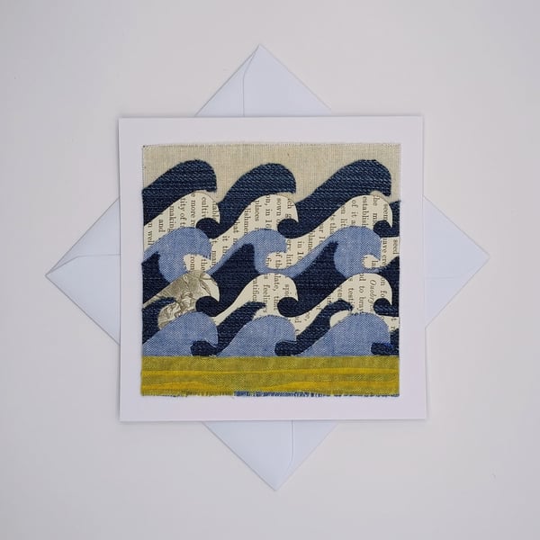 Fabric and Paper Waves Greetings Card