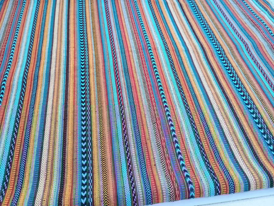 Multicoloured striped fabric - woven cotton for dressmaking or crafting 