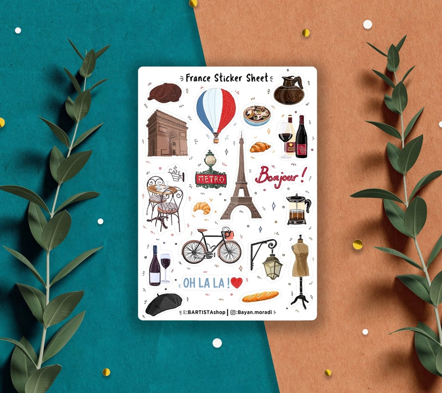 Paris France Stickers , Travel Doodle Stickers , Planner Stickers Bullet journal