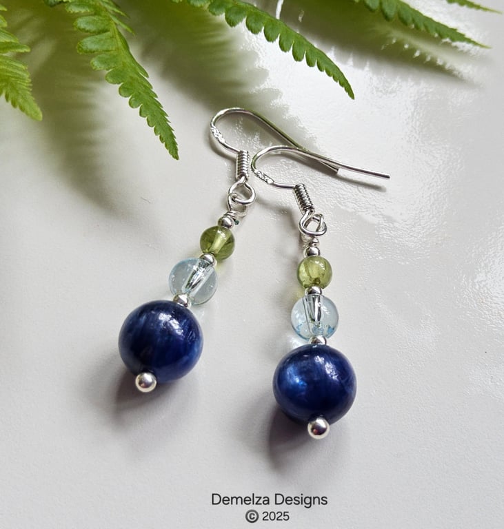 Kyanite, Sky Blue Topaz e & Peridot Sterling Silver Earrings 