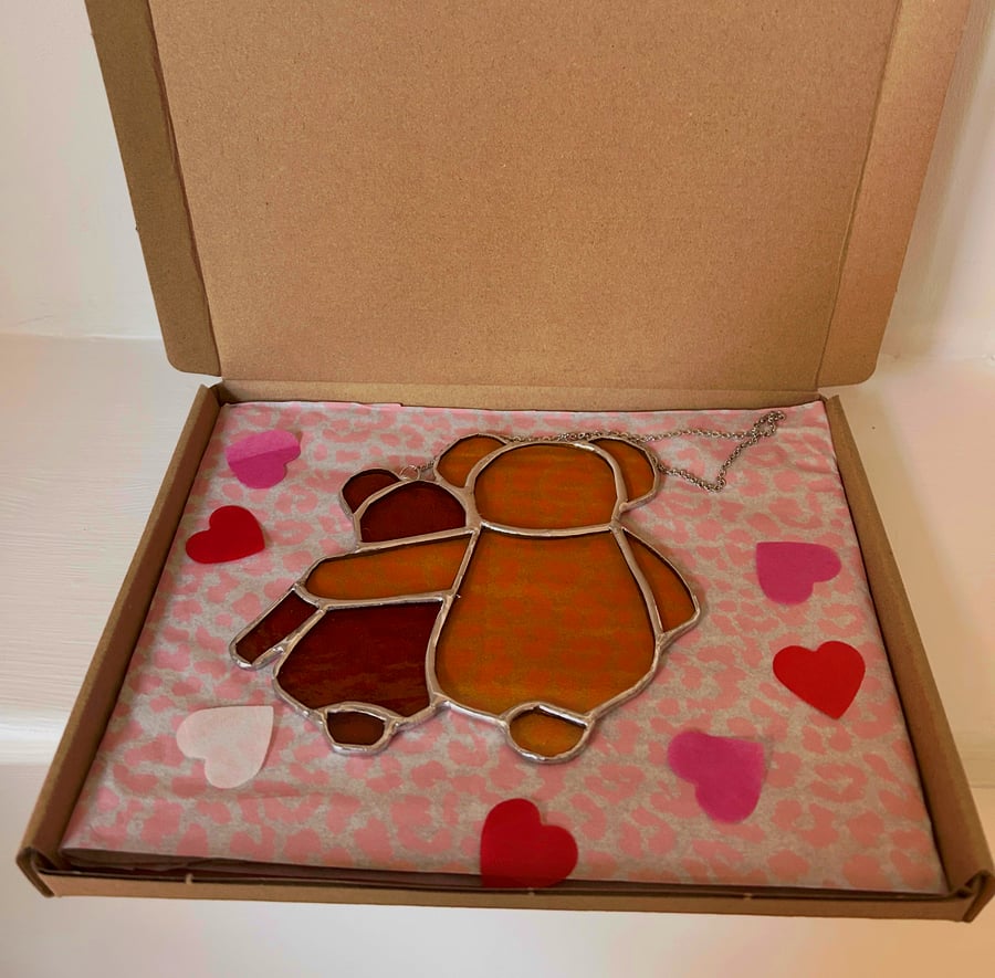 Loving Bear Hug in Tiffany Style stained glass