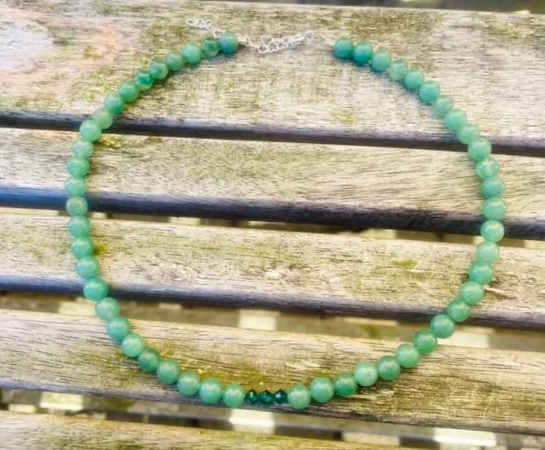 Aventurine Beaded and Swarovski Choker Necklace, Gifts for Her