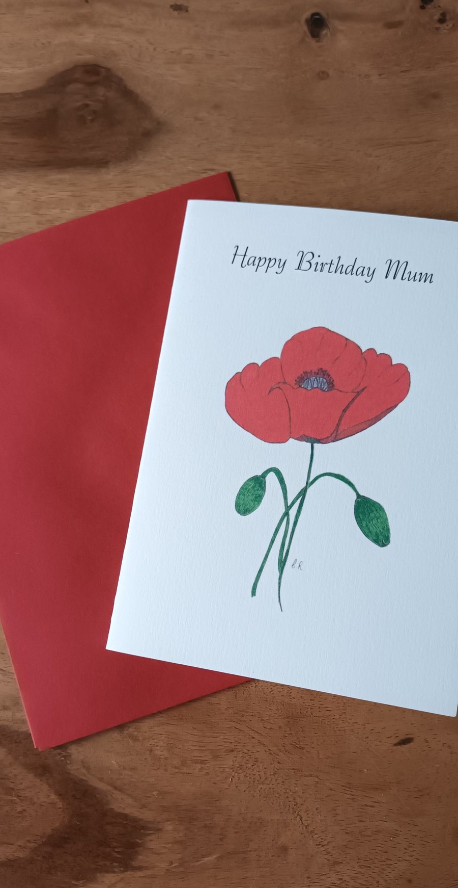 Birthday Greeting Card. Mum, Dad, Grandma, Grandad. Red Poppy. Artwork Print.