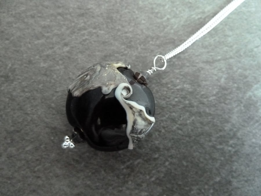 sterling silver chain, dark amber shard glass pendant