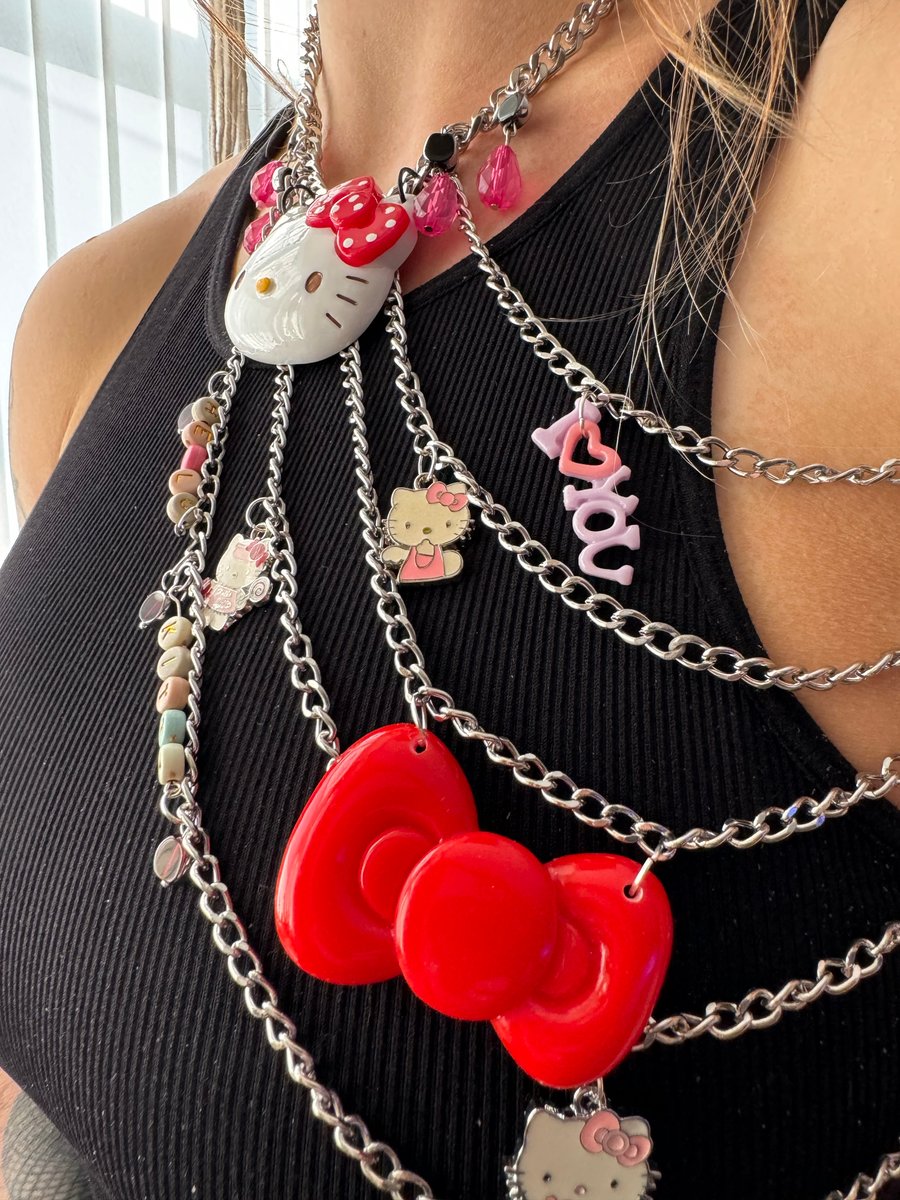 Unique Hello Kitty Polka Dot Bow Body Chain Necklace with Charms and Beads