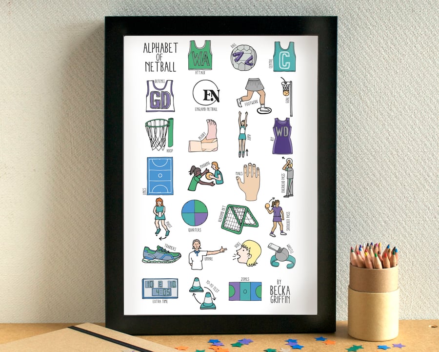 Netball Alphabet Art Print
