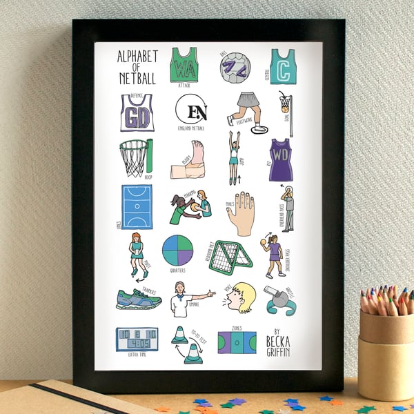 Netball Alphabet Art Print