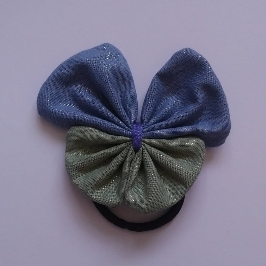 Blue and Green Glitter Butterfly Hair Bow