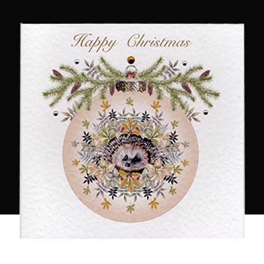 A Luxury Gold Hedgehog Christmas Bauble Handmade Card - a unique design